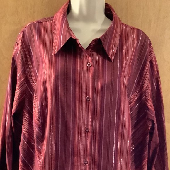 NWT Apostrophe Red Striped Button-Down Blouse Size:  20-22W - Picture 1 of 7